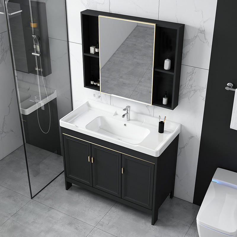 Modern Metal Sink Cabinet Mirror Wall-Mounted Bathroom Vanity Cabinet in Black Clearhalo 'Bathroom Remodel & Bathroom Fixtures' 'Bathroom Vanities' 'bathroom_vanities' 'Home Improvement' 'home_improvement' 'home_improvement_bathroom_vanities' 6484819
