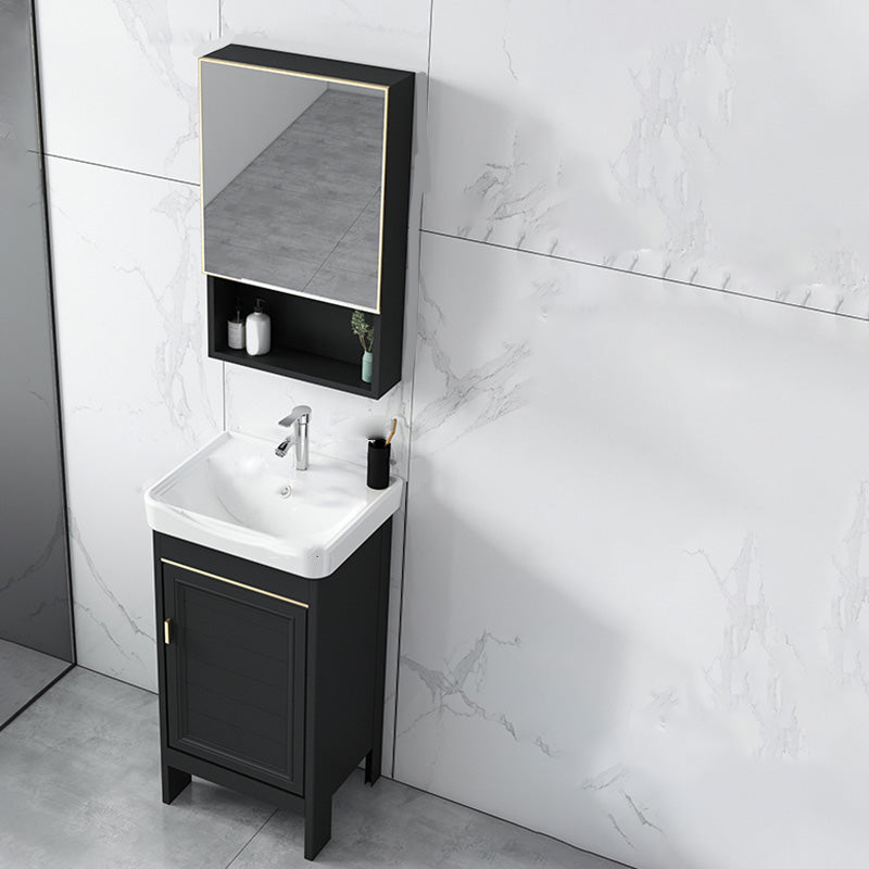 Modern Metal Sink Cabinet Mirror Wall-Mounted Bathroom Vanity Cabinet in Black Clearhalo 'Bathroom Remodel & Bathroom Fixtures' 'Bathroom Vanities' 'bathroom_vanities' 'Home Improvement' 'home_improvement' 'home_improvement_bathroom_vanities' 6484821