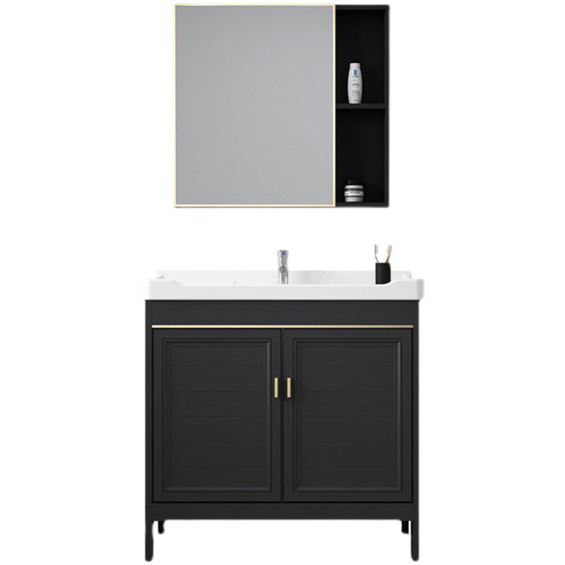 Modern Metal Sink Cabinet Mirror Wall-Mounted Bathroom Vanity Cabinet in Black Clearhalo 'Bathroom Remodel & Bathroom Fixtures' 'Bathroom Vanities' 'bathroom_vanities' 'Home Improvement' 'home_improvement' 'home_improvement_bathroom_vanities' 6484824