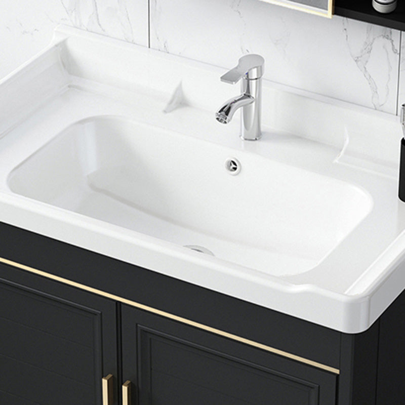 Modern Metal Sink Cabinet Mirror Wall-Mounted Bathroom Vanity Cabinet in Black Clearhalo 'Bathroom Remodel & Bathroom Fixtures' 'Bathroom Vanities' 'bathroom_vanities' 'Home Improvement' 'home_improvement' 'home_improvement_bathroom_vanities' 6484829