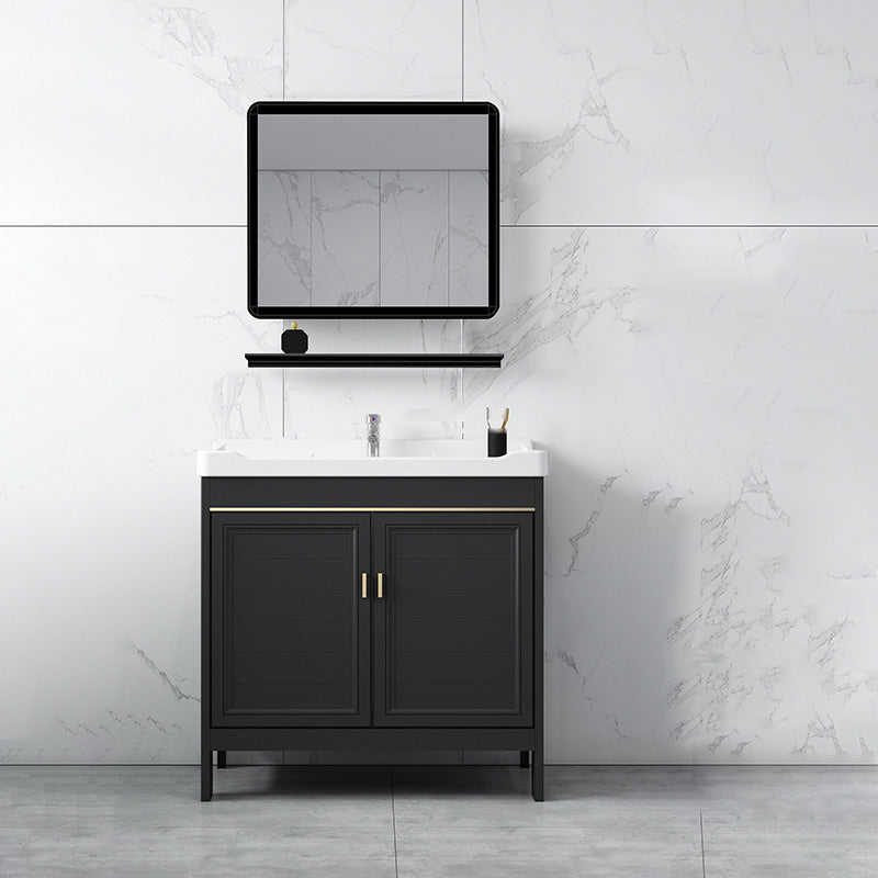 Modern Metal Sink Cabinet Mirror Wall-Mounted Bathroom Vanity Cabinet in Black Clearhalo 'Bathroom Remodel & Bathroom Fixtures' 'Bathroom Vanities' 'bathroom_vanities' 'Home Improvement' 'home_improvement' 'home_improvement_bathroom_vanities' 6484831