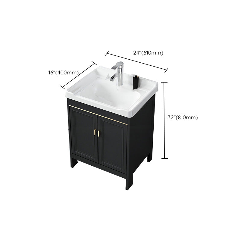 Modern Metal Sink Cabinet Mirror Wall-Mounted Bathroom Vanity Cabinet in Black Clearhalo 'Bathroom Remodel & Bathroom Fixtures' 'Bathroom Vanities' 'bathroom_vanities' 'Home Improvement' 'home_improvement' 'home_improvement_bathroom_vanities' 6484855
