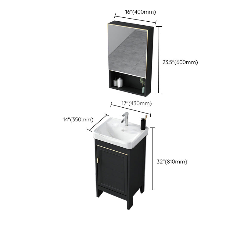 Modern Metal Sink Cabinet Mirror Wall-Mounted Bathroom Vanity Cabinet in Black Clearhalo 'Bathroom Remodel & Bathroom Fixtures' 'Bathroom Vanities' 'bathroom_vanities' 'Home Improvement' 'home_improvement' 'home_improvement_bathroom_vanities' 6484860