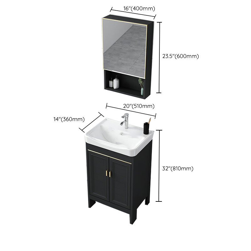 Modern Metal Sink Cabinet Mirror Wall-Mounted Bathroom Vanity Cabinet in Black Clearhalo 'Bathroom Remodel & Bathroom Fixtures' 'Bathroom Vanities' 'bathroom_vanities' 'Home Improvement' 'home_improvement' 'home_improvement_bathroom_vanities' 6484861