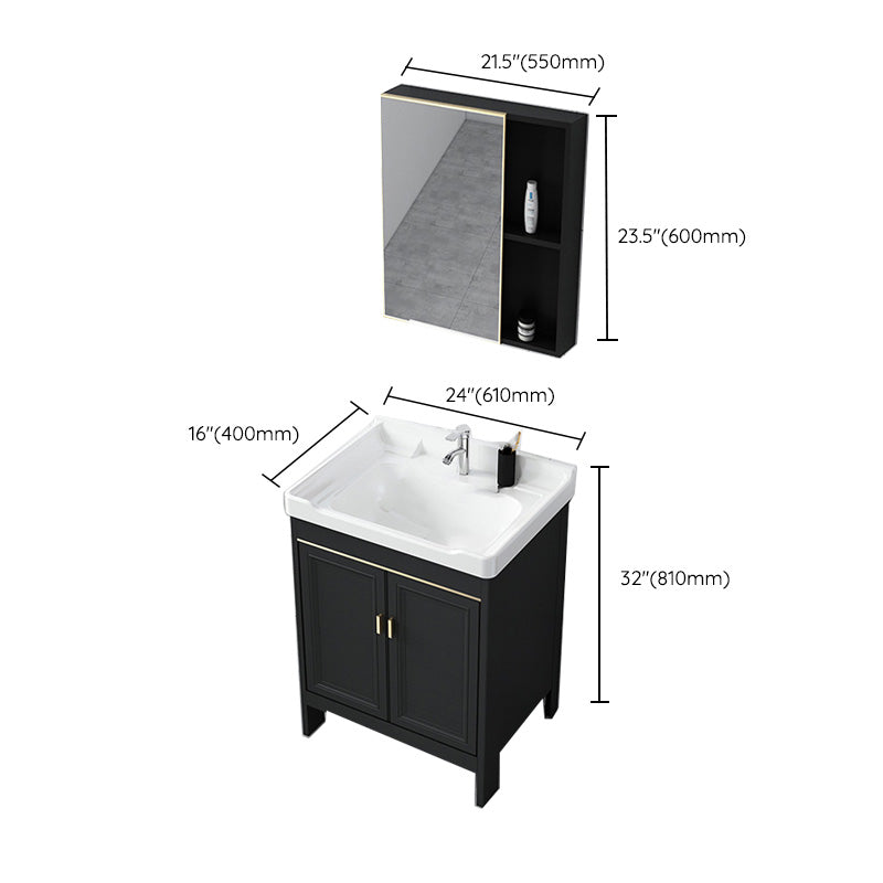 Modern Metal Sink Cabinet Mirror Wall-Mounted Bathroom Vanity Cabinet in Black Clearhalo 'Bathroom Remodel & Bathroom Fixtures' 'Bathroom Vanities' 'bathroom_vanities' 'Home Improvement' 'home_improvement' 'home_improvement_bathroom_vanities' 6484862