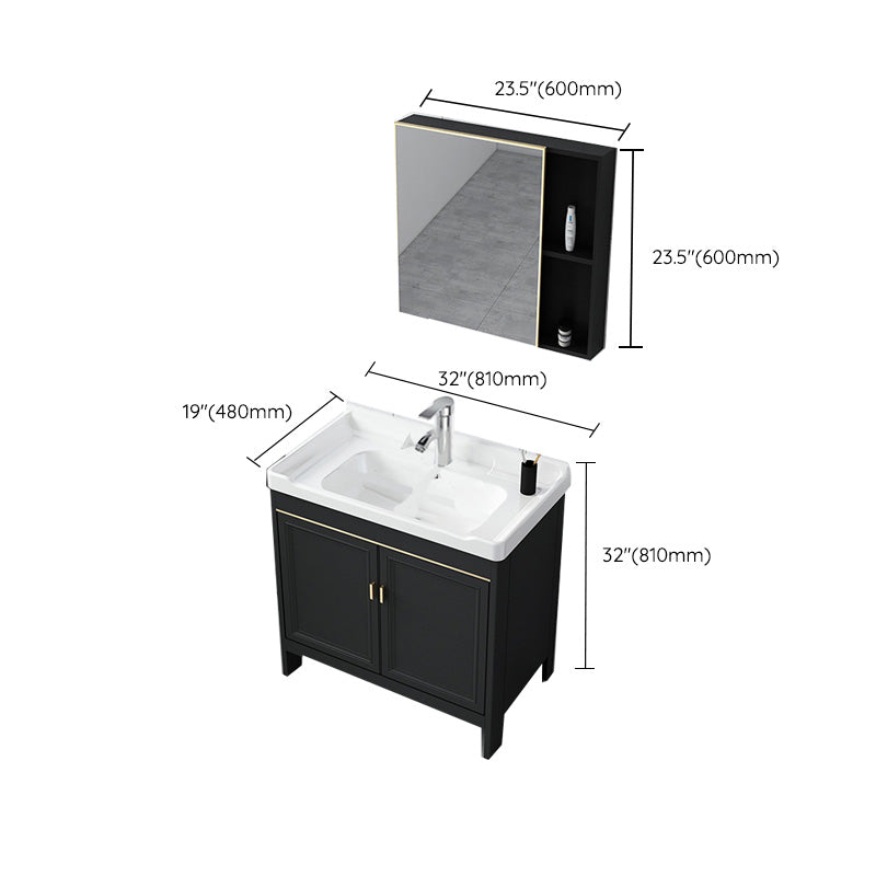 Modern Metal Sink Cabinet Mirror Wall-Mounted Bathroom Vanity Cabinet in Black Clearhalo 'Bathroom Remodel & Bathroom Fixtures' 'Bathroom Vanities' 'bathroom_vanities' 'Home Improvement' 'home_improvement' 'home_improvement_bathroom_vanities' 6484864