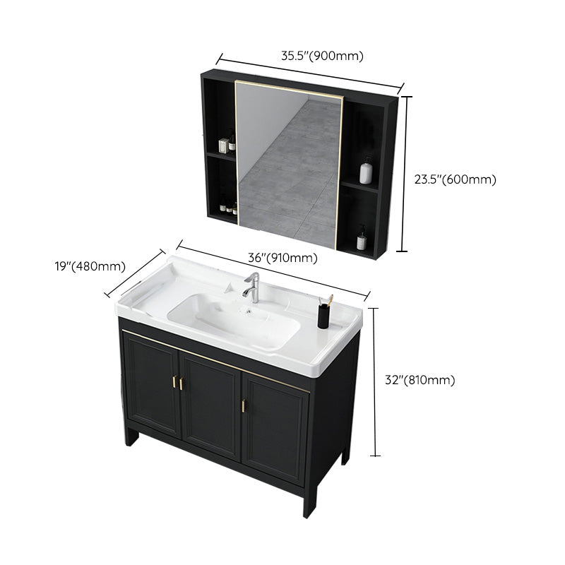 Modern Metal Sink Cabinet Mirror Wall-Mounted Bathroom Vanity Cabinet in Black Clearhalo 'Bathroom Remodel & Bathroom Fixtures' 'Bathroom Vanities' 'bathroom_vanities' 'Home Improvement' 'home_improvement' 'home_improvement_bathroom_vanities' 6484865