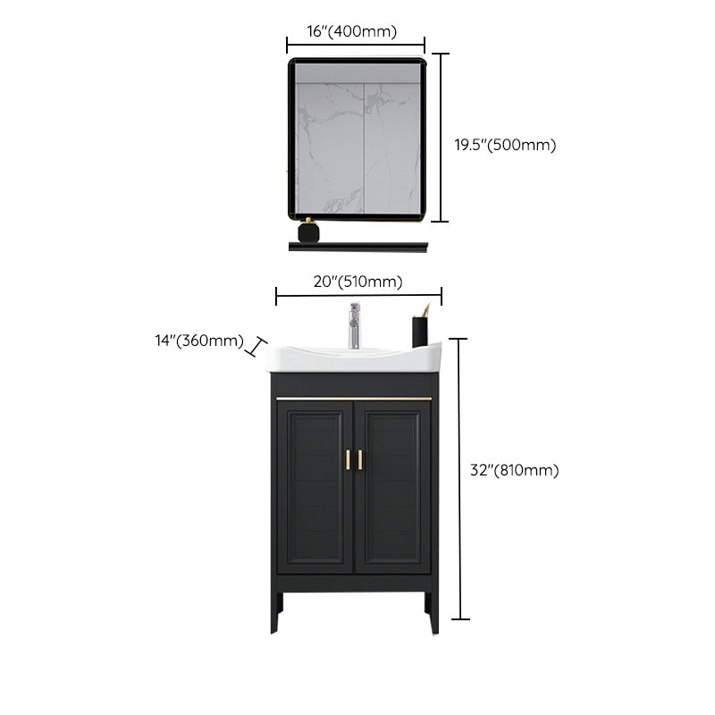 Modern Metal Sink Cabinet Mirror Wall-Mounted Bathroom Vanity Cabinet in Black Clearhalo 'Bathroom Remodel & Bathroom Fixtures' 'Bathroom Vanities' 'bathroom_vanities' 'Home Improvement' 'home_improvement' 'home_improvement_bathroom_vanities' 6484868
