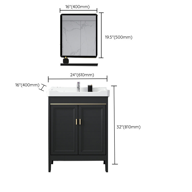 Modern Metal Sink Cabinet Mirror Wall-Mounted Bathroom Vanity Cabinet in Black Clearhalo 'Bathroom Remodel & Bathroom Fixtures' 'Bathroom Vanities' 'bathroom_vanities' 'Home Improvement' 'home_improvement' 'home_improvement_bathroom_vanities' 6484869