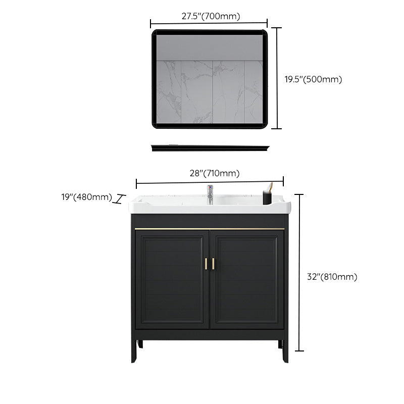 Modern Metal Sink Cabinet Mirror Wall-Mounted Bathroom Vanity Cabinet in Black Clearhalo 'Bathroom Remodel & Bathroom Fixtures' 'Bathroom Vanities' 'bathroom_vanities' 'Home Improvement' 'home_improvement' 'home_improvement_bathroom_vanities' 6484870