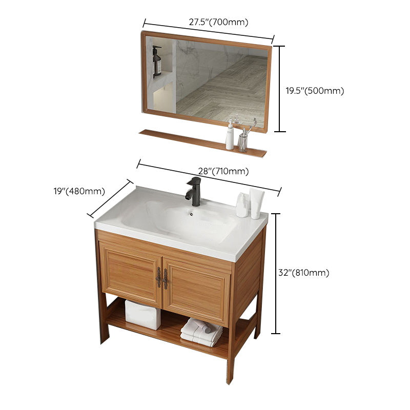 Contemporary Vanity Sink Wooden Mirror Cabinet Bathroom Space Saver Vanity Clearhalo 'Bathroom Remodel & Bathroom Fixtures' 'Bathroom Vanities' 'bathroom_vanities' 'Home Improvement' 'home_improvement' 'home_improvement_bathroom_vanities' 6484909