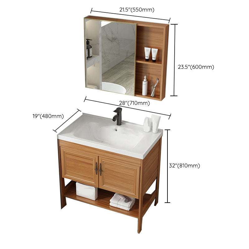Contemporary Vanity Sink Wooden Mirror Cabinet Bathroom Space Saver Vanity Clearhalo 'Bathroom Remodel & Bathroom Fixtures' 'Bathroom Vanities' 'bathroom_vanities' 'Home Improvement' 'home_improvement' 'home_improvement_bathroom_vanities' 6484914