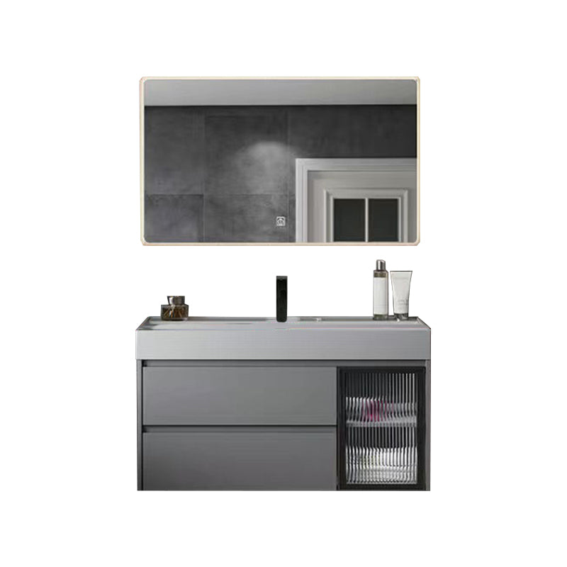 Drawers Bathroom Vanity Metal Single Sink Grey Rectangle Wall Mount Vanity Set with Mirror Clearhalo 'Bathroom Remodel & Bathroom Fixtures' 'Bathroom Vanities' 'bathroom_vanities' 'Home Improvement' 'home_improvement' 'home_improvement_bathroom_vanities' 6484946