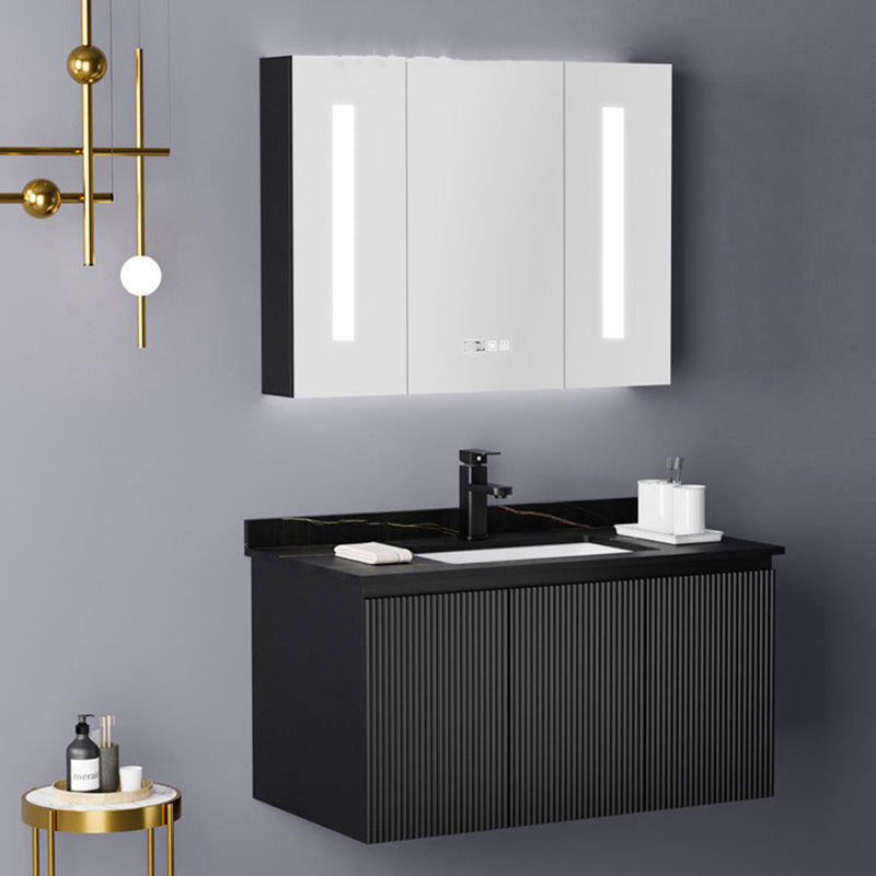 Contemporary Bathroom Sink Cabinet Wall-Mounted Mirror Cabinet Vanity Cabinet in Black Clearhalo 'Bathroom Remodel & Bathroom Fixtures' 'Bathroom Vanities' 'bathroom_vanities' 'Home Improvement' 'home_improvement' 'home_improvement_bathroom_vanities' 6484972