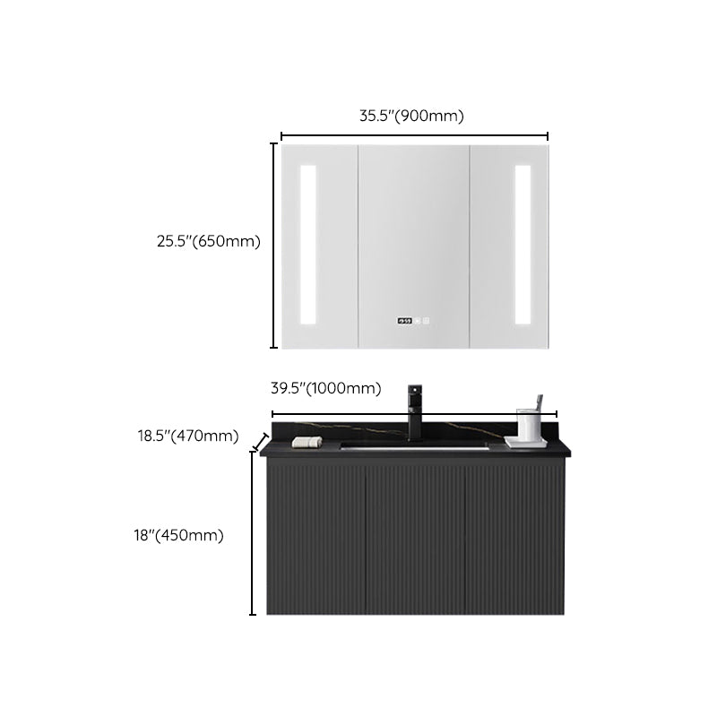 Contemporary Bathroom Sink Cabinet Wall-Mounted Mirror Cabinet Vanity Cabinet in Black Clearhalo 'Bathroom Remodel & Bathroom Fixtures' 'Bathroom Vanities' 'bathroom_vanities' 'Home Improvement' 'home_improvement' 'home_improvement_bathroom_vanities' 6485002