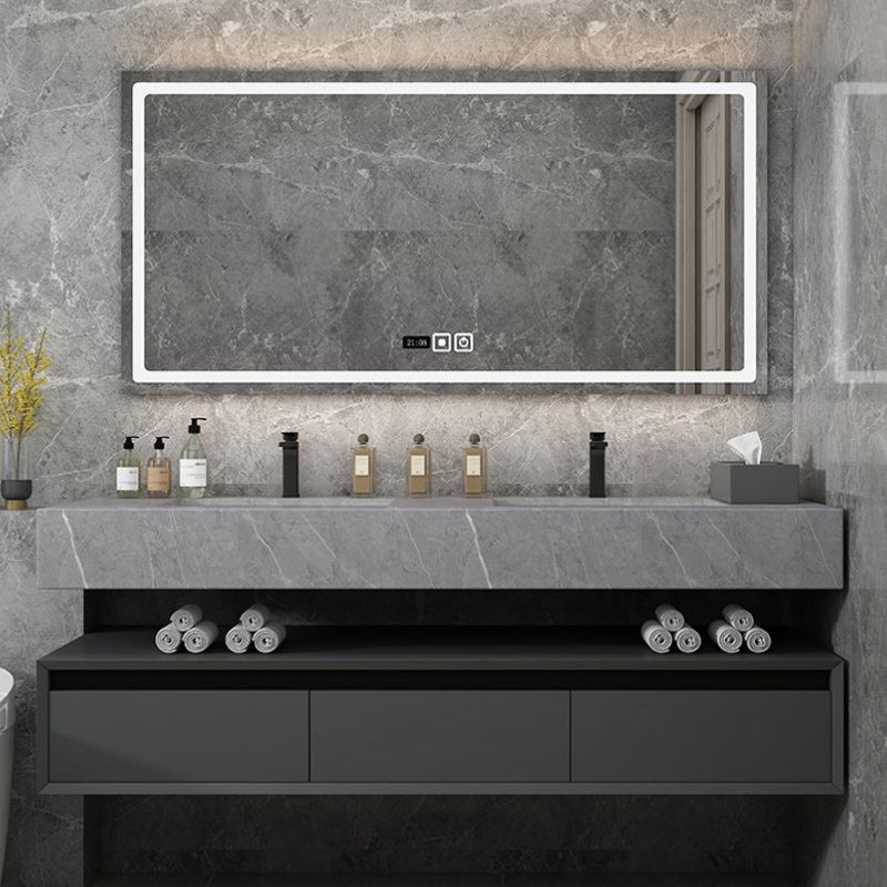 Modern Wall Mount Sink Vanity Wooden Vanity Cabinet with Mirror Cabinet Vanity & Faucet & Mirrors Drop In Clearhalo 'Bathroom Remodel & Bathroom Fixtures' 'Bathroom Vanities' 'bathroom_vanities' 'Home Improvement' 'home_improvement' 'home_improvement_bathroom_vanities' 6485007