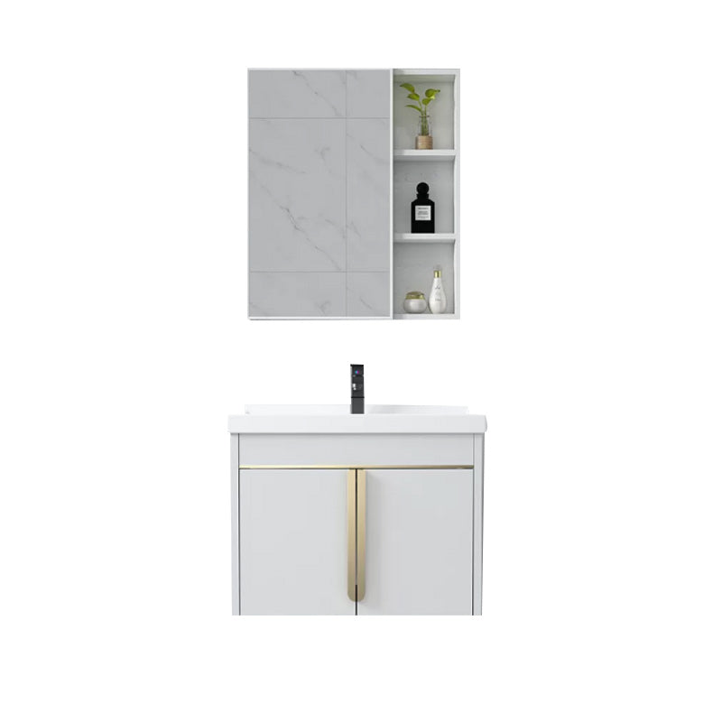 Modern Sink Vanity Metal Color Block Mount Bathroom Vanity Cabinet Vanity & Faucet & Mirror Cabinet 24"L x 19"W x 19"H White Clearhalo 'Bathroom Remodel & Bathroom Fixtures' 'Bathroom Vanities' 'bathroom_vanities' 'Home Improvement' 'home_improvement' 'home_improvement_bathroom_vanities' 6485064