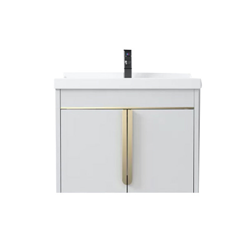 Modern Sink Vanity Metal Color Block Mount Bathroom Vanity Cabinet Vanity & Faucet 24"L x 19"W x 19"H White Clearhalo 'Bathroom Remodel & Bathroom Fixtures' 'Bathroom Vanities' 'bathroom_vanities' 'Home Improvement' 'home_improvement' 'home_improvement_bathroom_vanities' 6485072