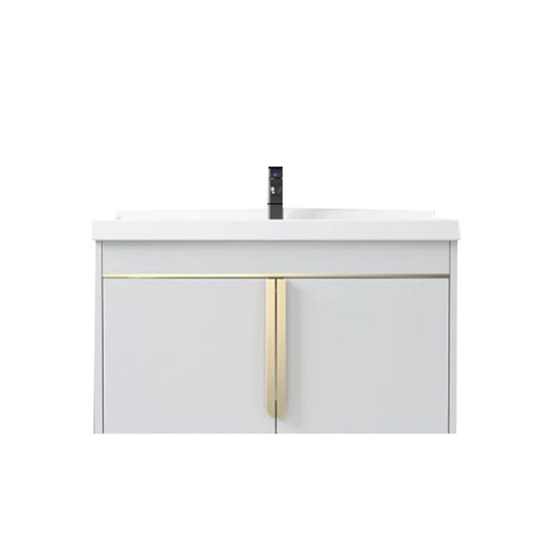 Modern Sink Vanity Metal Color Block Mount Bathroom Vanity Cabinet Vanity & Faucet White Clearhalo 'Bathroom Remodel & Bathroom Fixtures' 'Bathroom Vanities' 'bathroom_vanities' 'Home Improvement' 'home_improvement' 'home_improvement_bathroom_vanities' 6485074