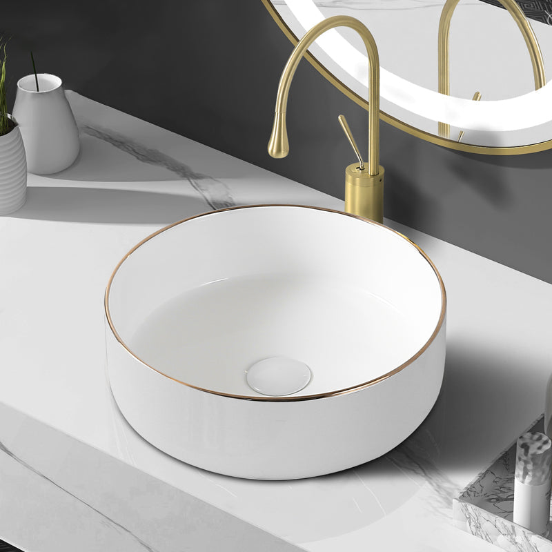 Modern Vessel Bathroom Sink Round Porcelain with Faucet Wash Stand Clearhalo 'Bathroom Remodel & Bathroom Fixtures' 'Bathroom Sinks & Faucet Components' 'Bathroom Sinks' 'bathroom_sink' 'Home Improvement' 'home_improvement' 'home_improvement_bathroom_sink' 6485183
