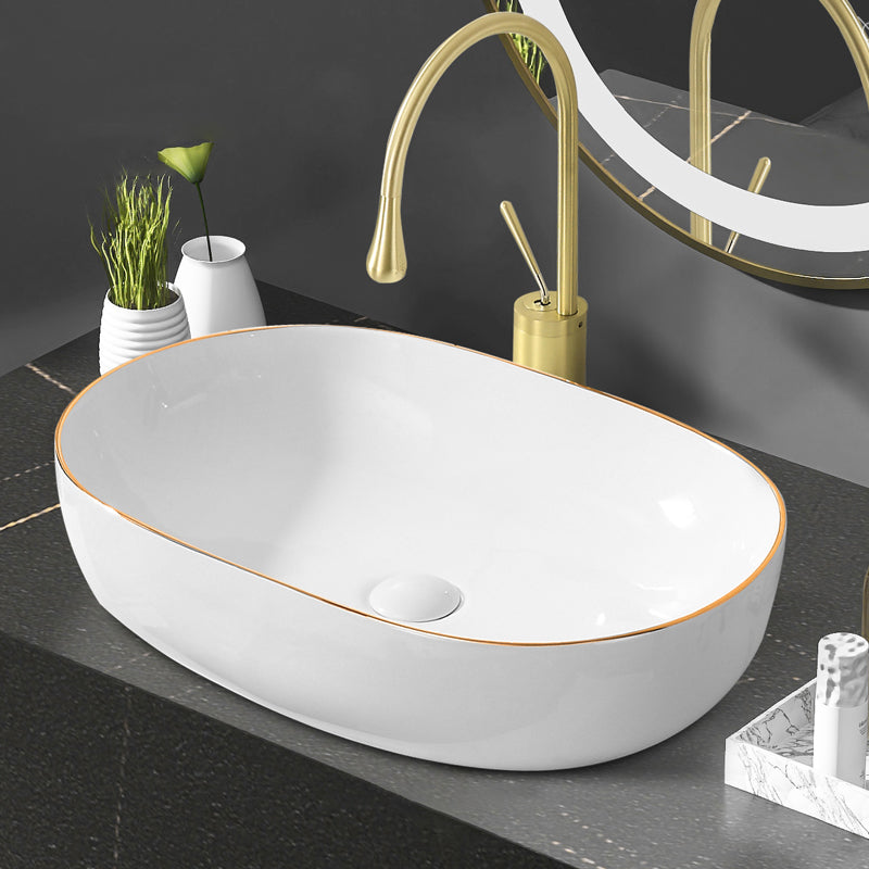 Modern Vessel Bathroom Sink Round Porcelain with Faucet Wash Stand Clearhalo 'Bathroom Remodel & Bathroom Fixtures' 'Bathroom Sinks & Faucet Components' 'Bathroom Sinks' 'bathroom_sink' 'Home Improvement' 'home_improvement' 'home_improvement_bathroom_sink' 6485185