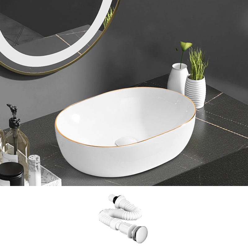 Modern Vessel Bathroom Sink Round Porcelain with Faucet Wash Stand 18.1"L x 13"W x 5.1"H Sink Clearhalo 'Bathroom Remodel & Bathroom Fixtures' 'Bathroom Sinks & Faucet Components' 'Bathroom Sinks' 'bathroom_sink' 'Home Improvement' 'home_improvement' 'home_improvement_bathroom_sink' 6485186