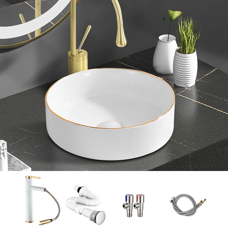 Modern Vessel Bathroom Sink Round Porcelain with Faucet Wash Stand Sink with Faucet Clearhalo 'Bathroom Remodel & Bathroom Fixtures' 'Bathroom Sinks & Faucet Components' 'Bathroom Sinks' 'bathroom_sink' 'Home Improvement' 'home_improvement' 'home_improvement_bathroom_sink' 6485191