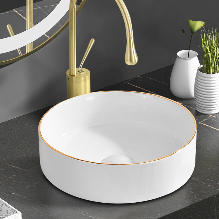 Modern Vessel Bathroom Sink Round Porcelain with Faucet Wash Stand Clearhalo 'Bathroom Remodel & Bathroom Fixtures' 'Bathroom Sinks & Faucet Components' 'Bathroom Sinks' 'bathroom_sink' 'Home Improvement' 'home_improvement' 'home_improvement_bathroom_sink' 6485200