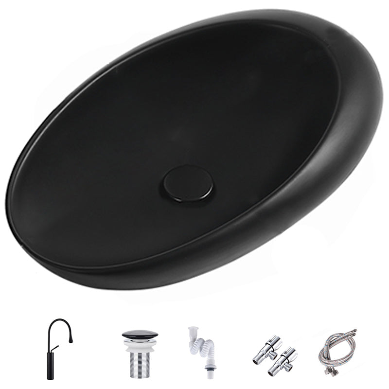 Modern Vessel Bathroom Sink Porcelain Oval with Pop-Up Drain and Faucet Wash Stand 18.5"L x 11.4"W x 5.1"H Black Gooseneck Faucet Clearhalo 'Bathroom Remodel & Bathroom Fixtures' 'Bathroom Sinks & Faucet Components' 'Bathroom Sinks' 'bathroom_sink' 'Home Improvement' 'home_improvement' 'home_improvement_bathroom_sink' 6485253