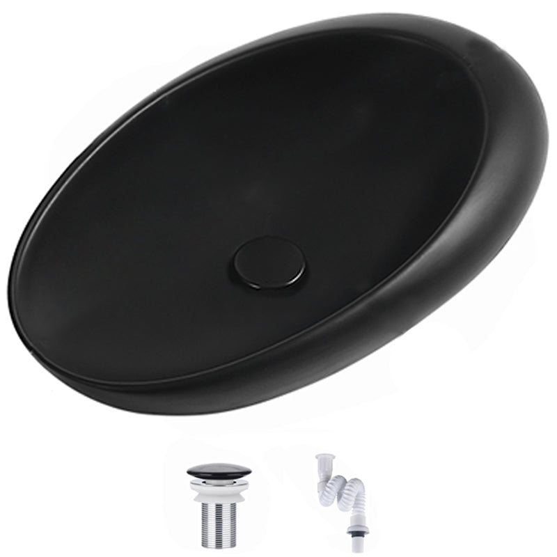 Modern Vessel Bathroom Sink Porcelain Oval with Pop-Up Drain and Faucet Wash Stand Black None Clearhalo 'Bathroom Remodel & Bathroom Fixtures' 'Bathroom Sinks & Faucet Components' 'Bathroom Sinks' 'bathroom_sink' 'Home Improvement' 'home_improvement' 'home_improvement_bathroom_sink' 6485264