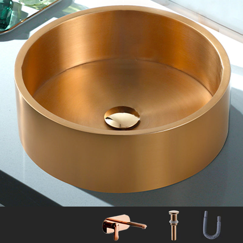 Metal Bathroom Sink Round Bathroom Sink with Overflow And Drain Assembly Rose Gold Square Faucet Sink with Faucet Clearhalo 'Bathroom Remodel & Bathroom Fixtures' 'Bathroom Sinks & Faucet Components' 'Bathroom Sinks' 'bathroom_sink' 'Home Improvement' 'home_improvement' 'home_improvement_bathroom_sink' 6485315
