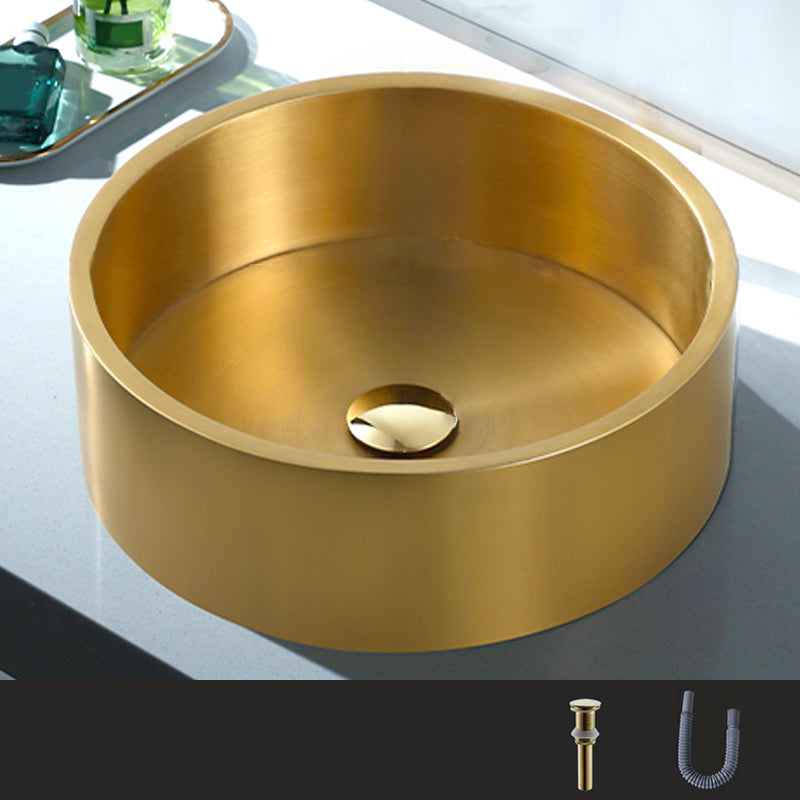 Metal Bathroom Sink Round Bathroom Sink with Overflow And Drain Assembly Gold None Sink Clearhalo 'Bathroom Remodel & Bathroom Fixtures' 'Bathroom Sinks & Faucet Components' 'Bathroom Sinks' 'bathroom_sink' 'Home Improvement' 'home_improvement' 'home_improvement_bathroom_sink' 6485323