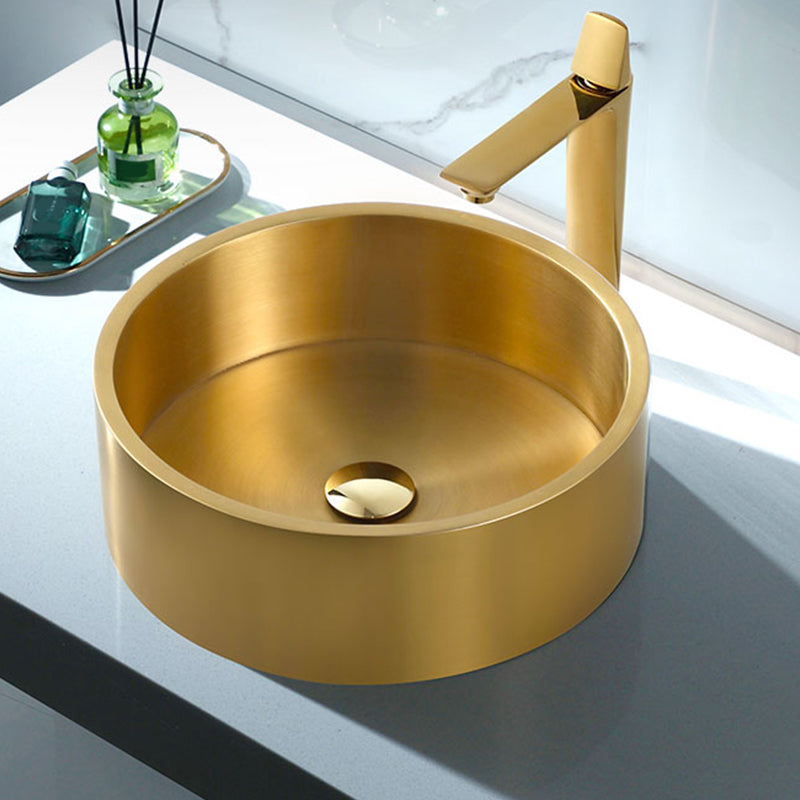Metal Bathroom Sink Round Bathroom Sink with Overflow And Drain Assembly Clearhalo 'Bathroom Remodel & Bathroom Fixtures' 'Bathroom Sinks & Faucet Components' 'Bathroom Sinks' 'bathroom_sink' 'Home Improvement' 'home_improvement' 'home_improvement_bathroom_sink' 6485327