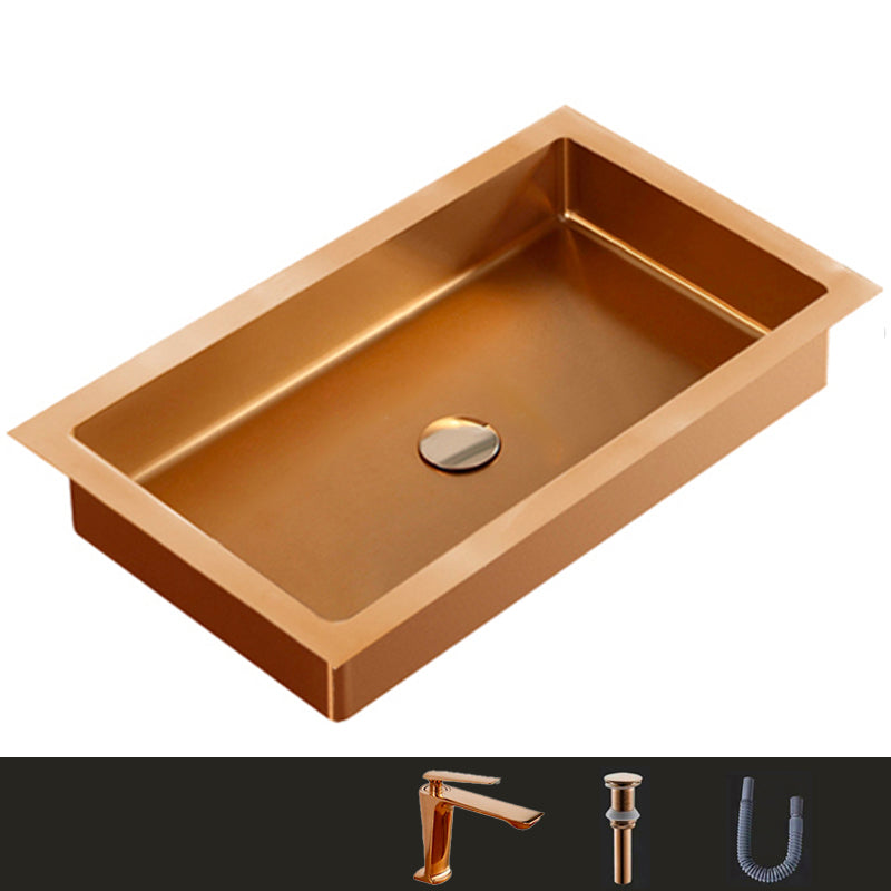 Metal Rectangular Bathroom Sink Modern Undermount Bathroom Sink Rose Gold Straight Faucet Sink with Faucet Clearhalo 'Bathroom Remodel & Bathroom Fixtures' 'Bathroom Sinks & Faucet Components' 'Bathroom Sinks' 'bathroom_sink' 'Home Improvement' 'home_improvement' 'home_improvement_bathroom_sink' 6485363