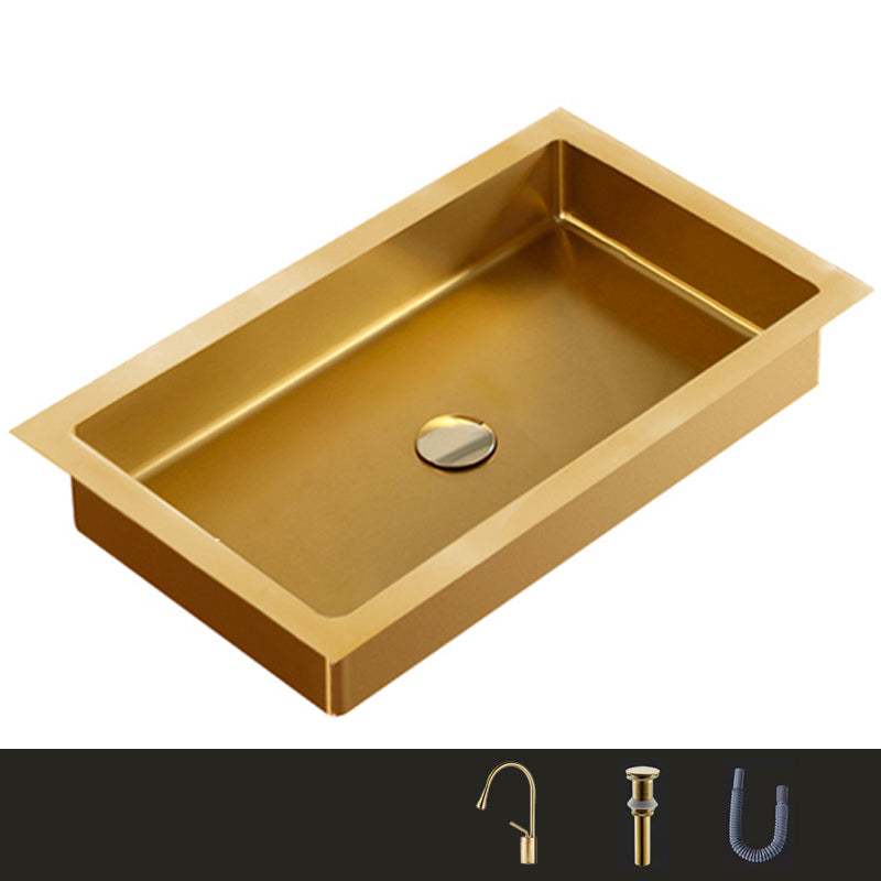 Metal Rectangular Bathroom Sink Modern Undermount Bathroom Sink Gold Gooseneck High Arc Sink with Faucet Clearhalo 'Bathroom Remodel & Bathroom Fixtures' 'Bathroom Sinks & Faucet Components' 'Bathroom Sinks' 'bathroom_sink' 'Home Improvement' 'home_improvement' 'home_improvement_bathroom_sink' 6485375