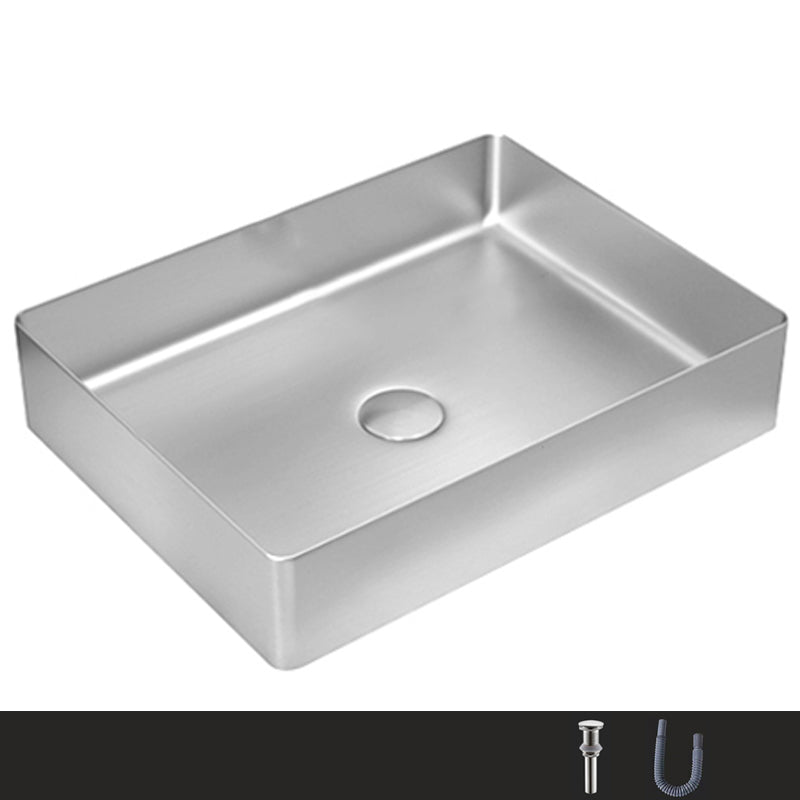 Metal Rectangular Bathroom Sink Modern Bathroom Sink with Faucet Silver None Sink Clearhalo 'Bathroom Remodel & Bathroom Fixtures' 'Bathroom Sinks & Faucet Components' 'Bathroom Sinks' 'bathroom_sink' 'Home Improvement' 'home_improvement' 'home_improvement_bathroom_sink' 6485390