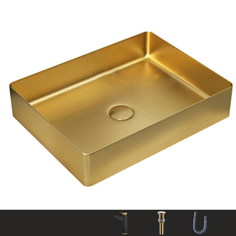 Metal Rectangular Bathroom Sink Modern Bathroom Sink with Faucet Gold Pull Out Faucet Sink with Faucet Clearhalo 'Bathroom Remodel & Bathroom Fixtures' 'Bathroom Sinks & Faucet Components' 'Bathroom Sinks' 'bathroom_sink' 'Home Improvement' 'home_improvement' 'home_improvement_bathroom_sink' 6485401