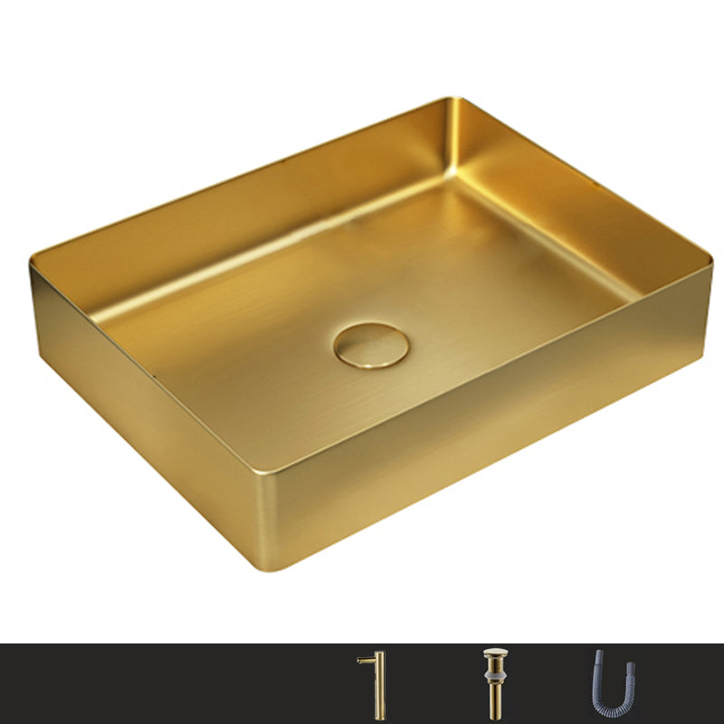 Metal Rectangular Bathroom Sink Modern Bathroom Sink with Faucet Gold Touchless Sink with Faucet Clearhalo 'Bathroom Remodel & Bathroom Fixtures' 'Bathroom Sinks & Faucet Components' 'Bathroom Sinks' 'bathroom_sink' 'Home Improvement' 'home_improvement' 'home_improvement_bathroom_sink' 6485402