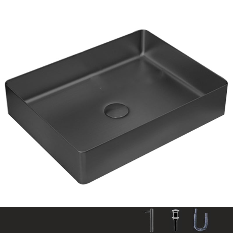 Metal Rectangular Bathroom Sink Modern Bathroom Sink with Faucet Black Touchless Sink with Faucet Clearhalo 'Bathroom Remodel & Bathroom Fixtures' 'Bathroom Sinks & Faucet Components' 'Bathroom Sinks' 'bathroom_sink' 'Home Improvement' 'home_improvement' 'home_improvement_bathroom_sink' 6485408