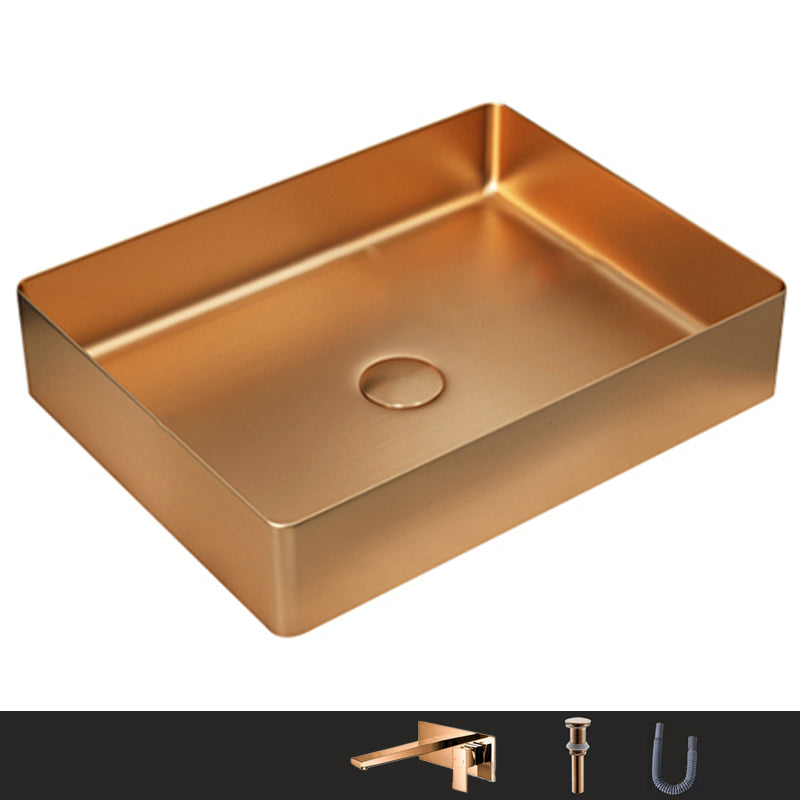 Metal Rectangular Bathroom Sink Modern Bathroom Sink with Faucet Rose Gold Wall Mounted Faucet Sink with Faucet Clearhalo 'Bathroom Remodel & Bathroom Fixtures' 'Bathroom Sinks & Faucet Components' 'Bathroom Sinks' 'bathroom_sink' 'Home Improvement' 'home_improvement' 'home_improvement_bathroom_sink' 6485412