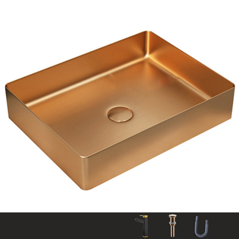Metal Rectangular Bathroom Sink Modern Bathroom Sink with Faucet Rose Gold Pull Out Faucet Sink with Faucet Clearhalo 'Bathroom Remodel & Bathroom Fixtures' 'Bathroom Sinks & Faucet Components' 'Bathroom Sinks' 'bathroom_sink' 'Home Improvement' 'home_improvement' 'home_improvement_bathroom_sink' 6485413