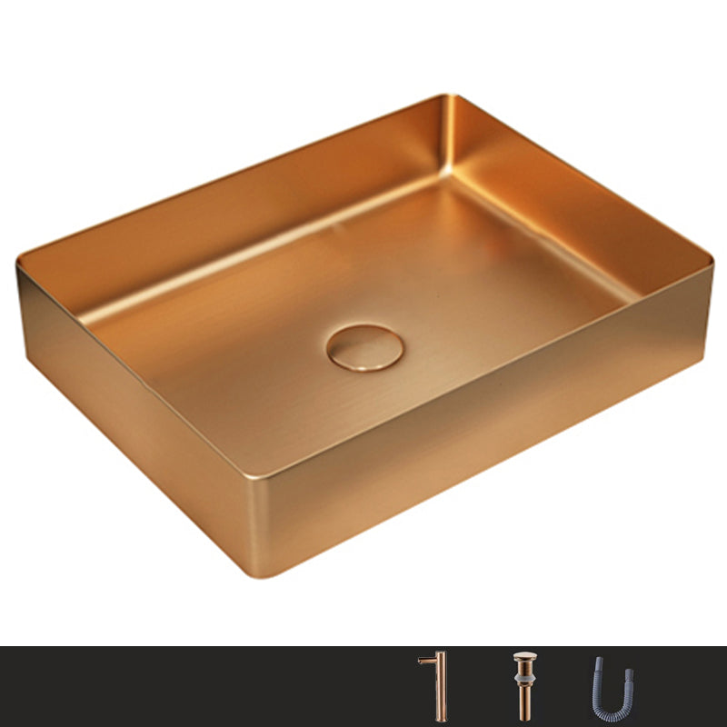 Metal Rectangular Bathroom Sink Modern Bathroom Sink with Faucet Rose Gold Touchless Sink with Faucet Clearhalo 'Bathroom Remodel & Bathroom Fixtures' 'Bathroom Sinks & Faucet Components' 'Bathroom Sinks' 'bathroom_sink' 'Home Improvement' 'home_improvement' 'home_improvement_bathroom_sink' 6485414