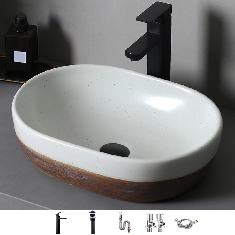 Traditional Bathroom Sink Porcelain Round Vessel with Pop-Up Drain 23"L x 16"W x 6"H Sink with Faucet Not Available Clearhalo 'Bathroom Remodel & Bathroom Fixtures' 'Bathroom Sinks & Faucet Components' 'Bathroom Sinks' 'bathroom_sink' 'Home Improvement' 'home_improvement' 'home_improvement_bathroom_sink' 6485441