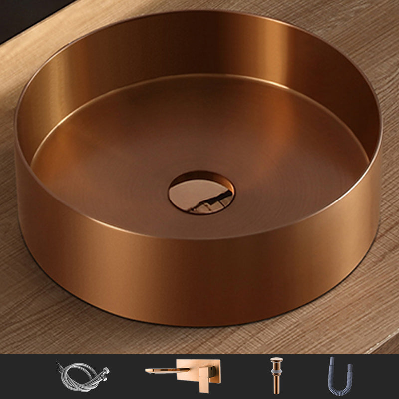 Modern Bathroom Sink Metal Wash Stand with Basin and Faucet Bathroom Sink Rose Gold Wall Mounted Faucet Sink with Faucet Clearhalo 'Bathroom Remodel & Bathroom Fixtures' 'Bathroom Sinks & Faucet Components' 'Bathroom Sinks' 'bathroom_sink' 'Home Improvement' 'home_improvement' 'home_improvement_bathroom_sink' 6485461