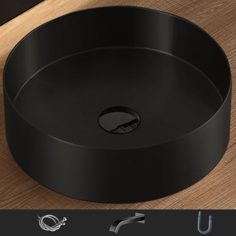 Modern Bathroom Sink Metal Wash Stand with Basin and Faucet Bathroom Sink Black Square Faucet Sink with Faucet Clearhalo 'Bathroom Remodel & Bathroom Fixtures' 'Bathroom Sinks & Faucet Components' 'Bathroom Sinks' 'bathroom_sink' 'Home Improvement' 'home_improvement' 'home_improvement_bathroom_sink' 6485476