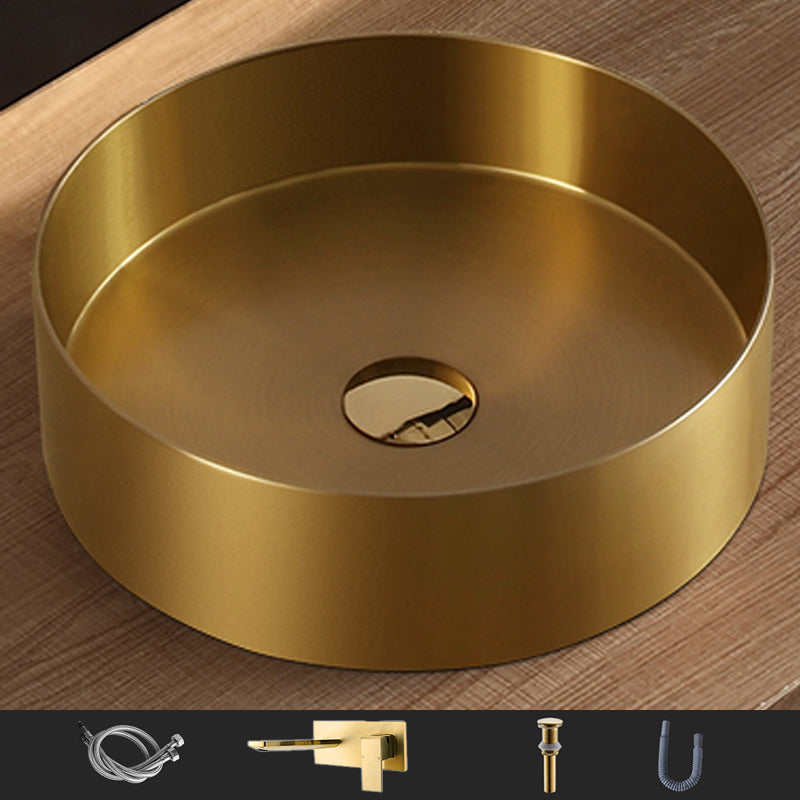 Modern Bathroom Sink Metal Wash Stand with Basin and Faucet Bathroom Sink Gold Wall Mounted Faucet Sink with Faucet Clearhalo 'Bathroom Remodel & Bathroom Fixtures' 'Bathroom Sinks & Faucet Components' 'Bathroom Sinks' 'bathroom_sink' 'Home Improvement' 'home_improvement' 'home_improvement_bathroom_sink' 6485481