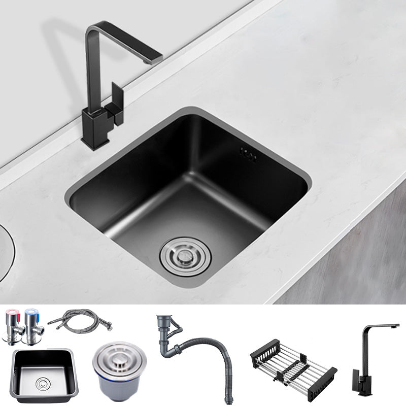 Contemporary Style Kitchen Sink Stainless Steel Dirt Resistant 1 Holes Kitchen Sink Sink with Faucet Square Faucet Clearhalo 'Home Improvement' 'home_improvement' 'home_improvement_kitchen_sinks' 'Kitchen Remodel & Kitchen Fixtures' 'Kitchen Sinks & Faucet Components' 'Kitchen Sinks' 'kitchen_sinks' 6485509