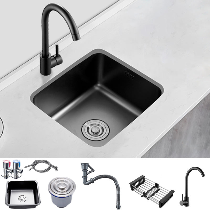 Contemporary Style Kitchen Sink Stainless Steel Dirt Resistant 1 Holes Kitchen Sink Sink with Faucet Round Faucet Clearhalo 'Home Improvement' 'home_improvement' 'home_improvement_kitchen_sinks' 'Kitchen Remodel & Kitchen Fixtures' 'Kitchen Sinks & Faucet Components' 'Kitchen Sinks' 'kitchen_sinks' 6485512
