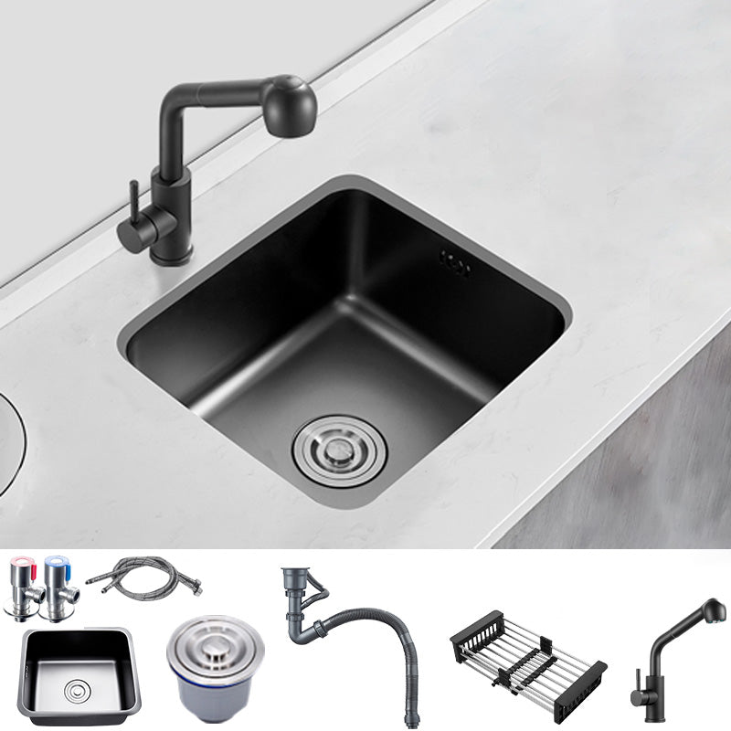 Contemporary Style Kitchen Sink Stainless Steel Dirt Resistant 1 Holes Kitchen Sink Sink with Faucet Straight Pull-Out Faucet Clearhalo 'Home Improvement' 'home_improvement' 'home_improvement_kitchen_sinks' 'Kitchen Remodel & Kitchen Fixtures' 'Kitchen Sinks & Faucet Components' 'Kitchen Sinks' 'kitchen_sinks' 6485515