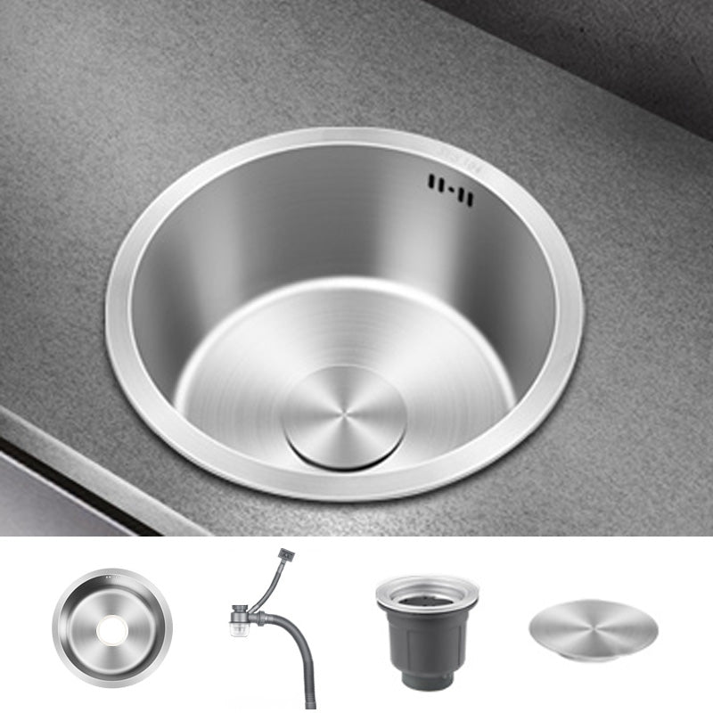 Contemporary Style Kitchen Sink Stainless Steel Round Kitchen Sink 14"L x 14"W x 7"H Sink Only None Clearhalo 'Home Improvement' 'home_improvement' 'home_improvement_kitchen_sinks' 'Kitchen Remodel & Kitchen Fixtures' 'Kitchen Sinks & Faucet Components' 'Kitchen Sinks' 'kitchen_sinks' 6485547